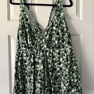 Kona Sol Olive Green Leopard Print Swim Peplum Top